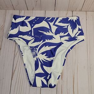 Madewell High Waisted Bikini Bottoms Blue White Floral Tropical NWT XS